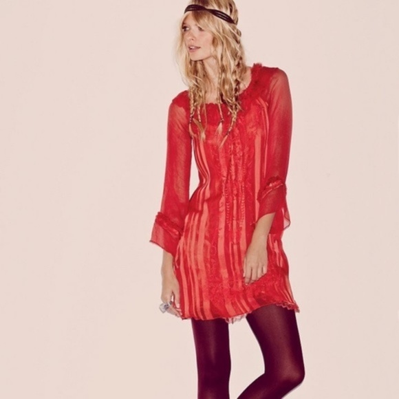 Free People Dresses & Skirts - Free People New Romantics Red Lace Dress XS